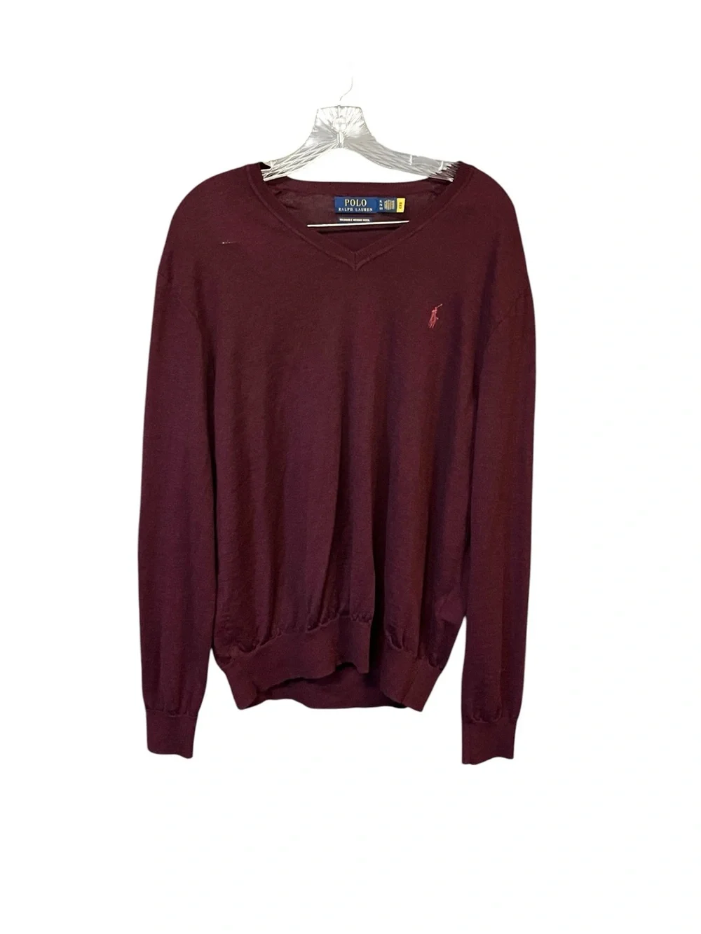 Polo Ralph Lauren XL Men’s Merino Wool V-Neck Burgundy Preppy Old Money